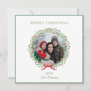Elegante Schrift Familienfoto-Kranz Frohe Weihnach Feiertagskarte