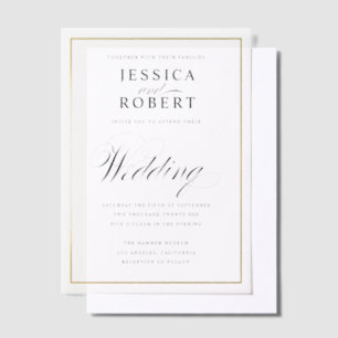 Elegante Schrift Faux-Gold-Rahmen Hochzeit Pergament Einladungen