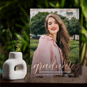 Elegante Schrift Foto Abschluss Rose Gold Folieneinladung