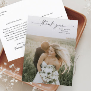 Elegante Schrift Foto Hochzeit Danke Postkarte