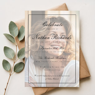 Elegante Schrift Foto Lebensfeier Beerdigung Einladung