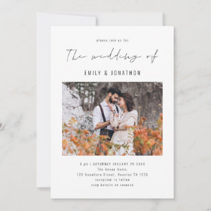 Elegante Schrift Foto QR Code Hochzeits-Einladung Einladung