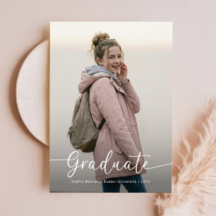 Elegante Schrift Foto Rosa Schleife Abschluss Dank Postkarte