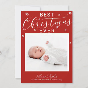 Elegante Schrift Foto Weihnachts-Geburtsanzeige Feiertagskarte