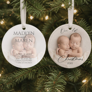 Elegante Schrift Foto Zwillingsbabys 1. Weihnachte Ornament