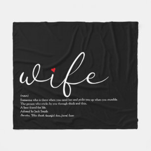 Elegante Schrift für Ehefrau, rotes Liebesherz per Fleecedecke
