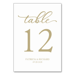 Elegante Schrift Gold und Weiß Hochzeit Tischnumme Tischnummer