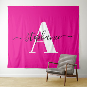 Elegante Schrift Großes Monogramm A Heißrosa Wandteppich
