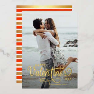 Elegante Schrift Happy Valentinstag Foto Herzen Folien Feiertagskarte