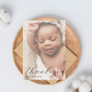 Elegante Schrift Hazy Baby Foto Einfache Babyparty Dankeskarte