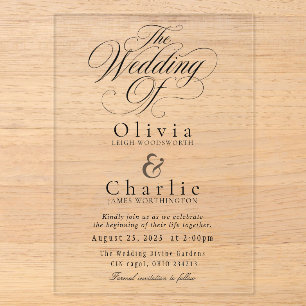 Elegante Schrift Hochzeit Acryl-Einladung Acryleinladungen