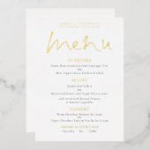 Elegante Schrift Hochzeit Echtfolie-Speisekarte Folieneinladung (Vorderseite/Rückseite)