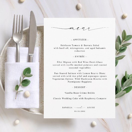 Elegante Schrift Hochzeit oder Brautparty Menükarte