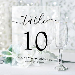 Elegante Schrift Hochzeit Tischnummer mattiert Acrylschild