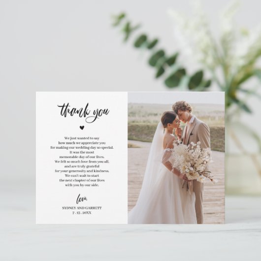 Elegante Schrift Hochzeitsfoto Danksagungskarte Einladung (Stehend Vorderseite)