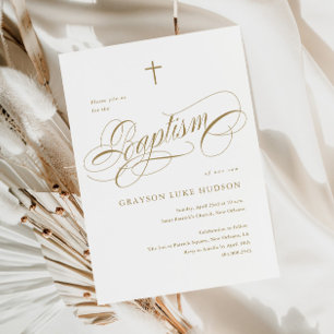 Elegante Schrift Kalligrafie Gold Neutral Taufe Einladung