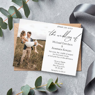 elegante Schrift Landhochzeit Foto Einladungspostkarte