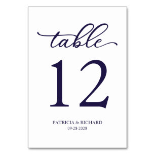 Elegante Schrift Marineblaue Hochzeit Tischnummer