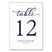 Elegante Schrift Marineblaue Hochzeit Tischnummer (Rückseite)