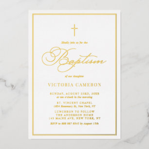 Elegante Schrift Minimalistische Foto-Taufe Folieneinladung