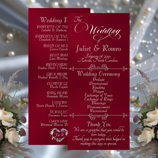 Elegante Schrift & Monogramm - Burgunder Hochzeit Programm