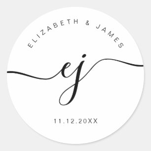 Elegante Schrift Monogramm Minimalistische Hochzei Runder Aufkleber