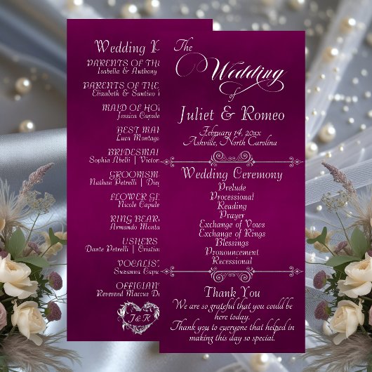 Elegante Schrift & Monogramm - Pflaumenhochzeit Programm