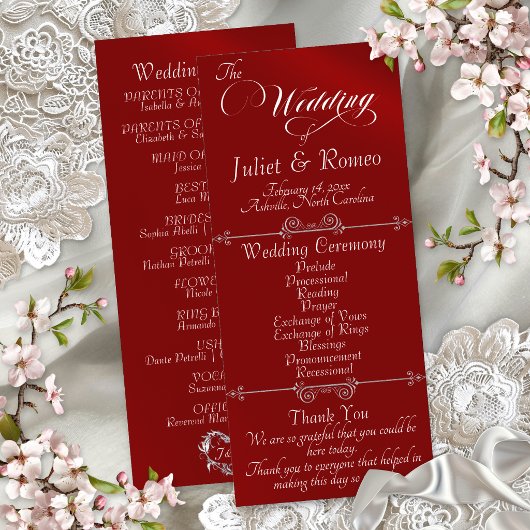 Elegante Schrift & Monogramm - Rote Hochzeit Programm