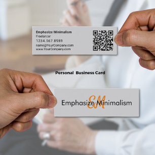 Elegante Schrift Orange Initialen Grau Mini Visitenkarte