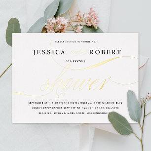 Elegante Schrift Paarbaby Shower Goldfolie Folieneinladung
