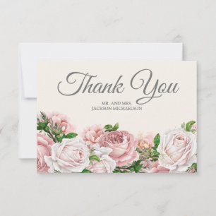 Elegante Schrift Rosa Rosen Creme Hochzeit Danke