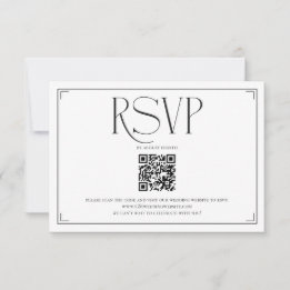 Elegante Schrift RSVP QR Code Schwarz Weiß Hochzei Karte