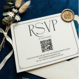 Elegante Schrift RSVP QR Code Schwarz Weiß Hochzei Karte