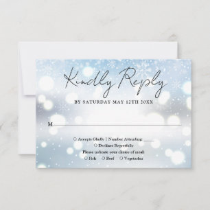 Elegante Schrift Schneeflocken Winterhochzeit RSVP Karte