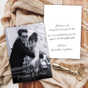 Elegante Schrift Schwarz Weiß Foto Hochzeit Danke