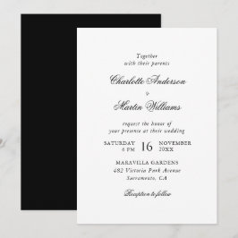 Elegante Schrift Schwarz-Weiß-Hochzeit Einladung