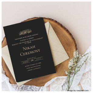Elegante Schrift Schwarzes Gold Muslimische Nikah- Einladung