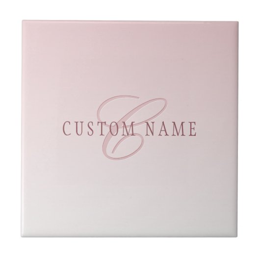Elegante Schrift und Monogramm | Rose Ombre Fliese (Vorderseite)