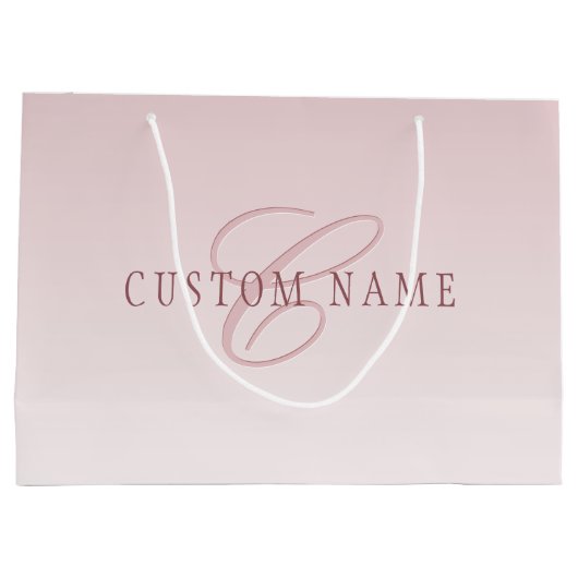Elegante Schrift und Monogramm | Rose Ombre Große Geschenktüte (Rückseite)