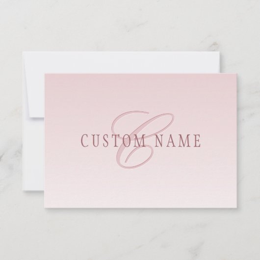 Elegante Schrift und Monogramm | Rose Ombre Mitteilungskarte (Vorderseite)