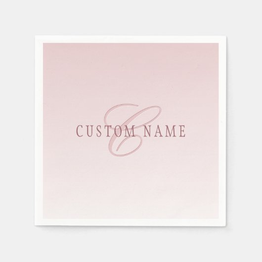 Elegante Schrift und Monogramm | Rose Ombre Serviette (Vorderseite)