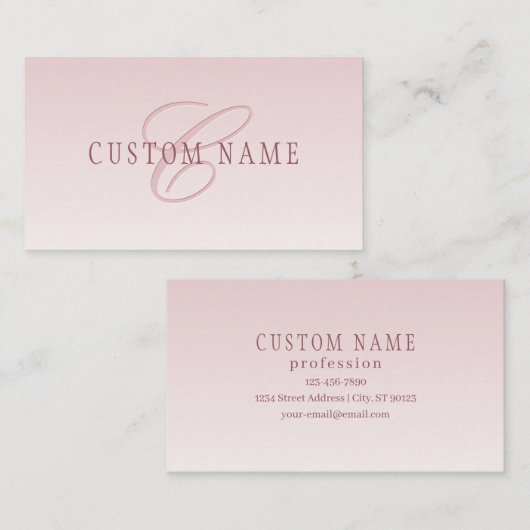 Elegante Schrift und Monogramm | Rose Ombre Visitenkarte (Vorne/Hinten)