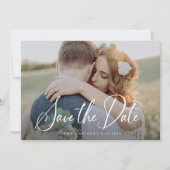 Elegante Schrift und Salbeigrün | Foto und QR-Code Save The Date (Vorderseite)