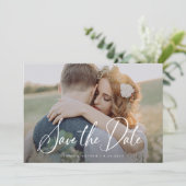 Elegante Schrift und Salbeigrün | Foto und QR-Code Save The Date (Stehend Vorderseite)
