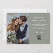 Elegante Schrift und Salbeigrün | Foto und QR-Code Save The Date (Rückseite)