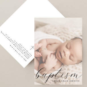 Elegante Schrift Unscharfes Foto Einfache Taufe Einladung