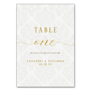Elegante Schrift Weiß Spitze Gold Glitter Hochzeit Tischnummer
