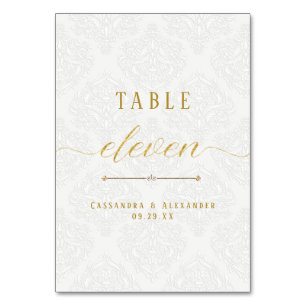 Elegante Schrift Weiße Spitze Goldene Hochzeit Elf Tischnummer