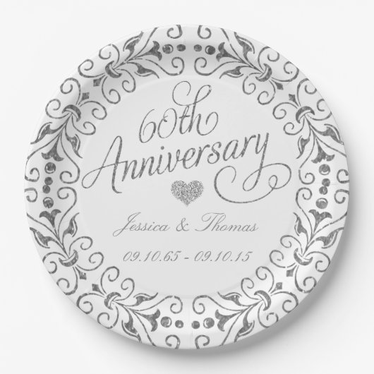Elegante Schrift zum 60. diamantenen Hochzeitsjubi Pappteller (Vorderseite)