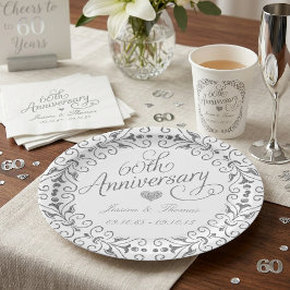Elegante Schrift zum 60. diamantenen Hochzeitsjubi Pappteller
